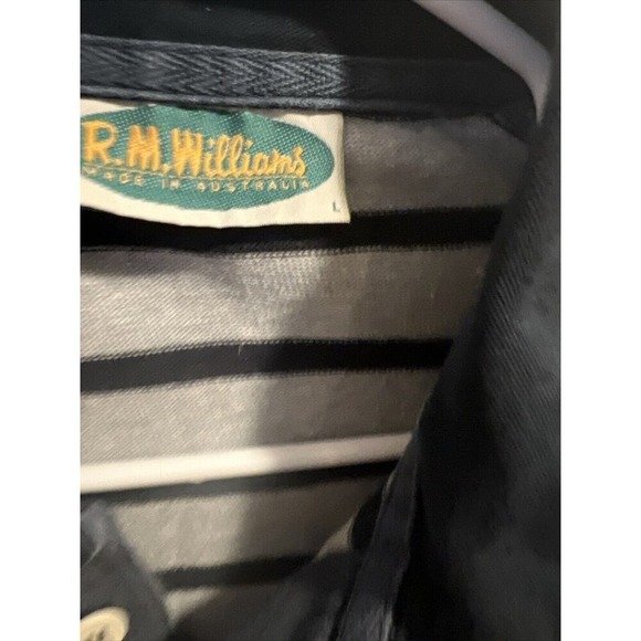 RM WILLIAMS Mens L Rugby Polo Striped Blue/Gray Collared Long Sleeve Jersey AUS - Picture 5 of 16